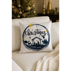 NEW Christmas Throw Pillow Covers Set of 4 Nativity 18x18 Blue White Holiday